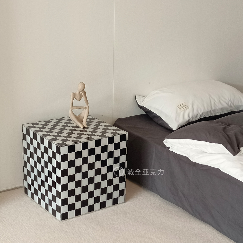 亚克力网红棋盘格置物台床头柜马赛克立方摆件台家居装饰拍照道具