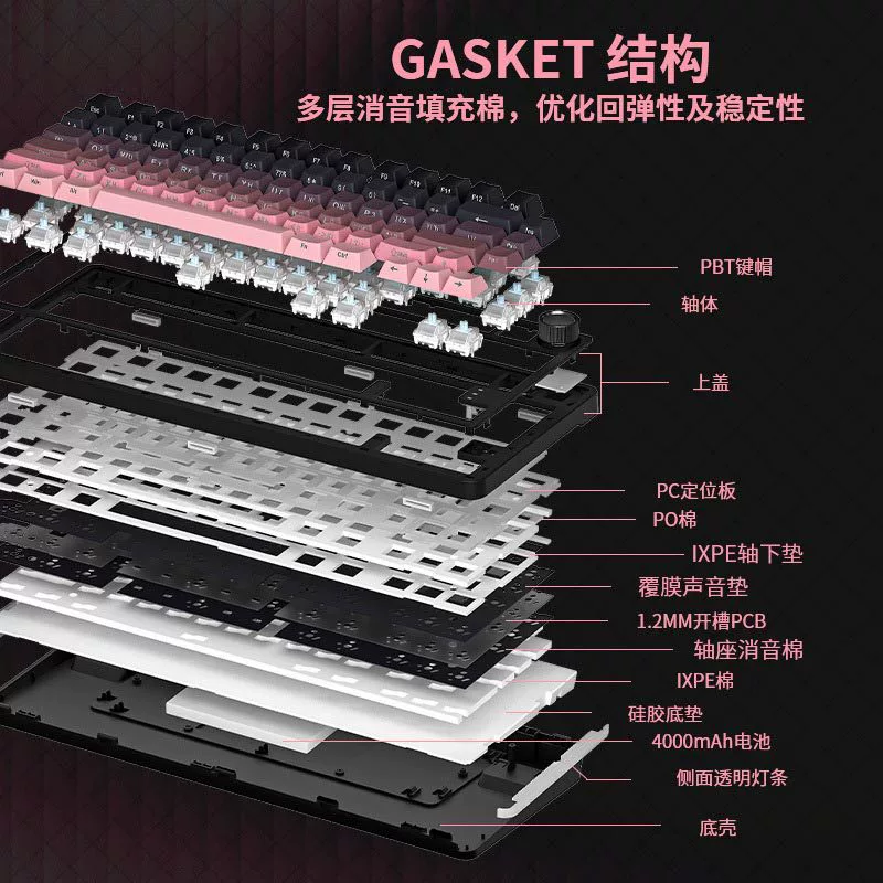Mechanical Keyboard RX75, wireless three-mode, PBT keycaps & RGB (80-key compact)