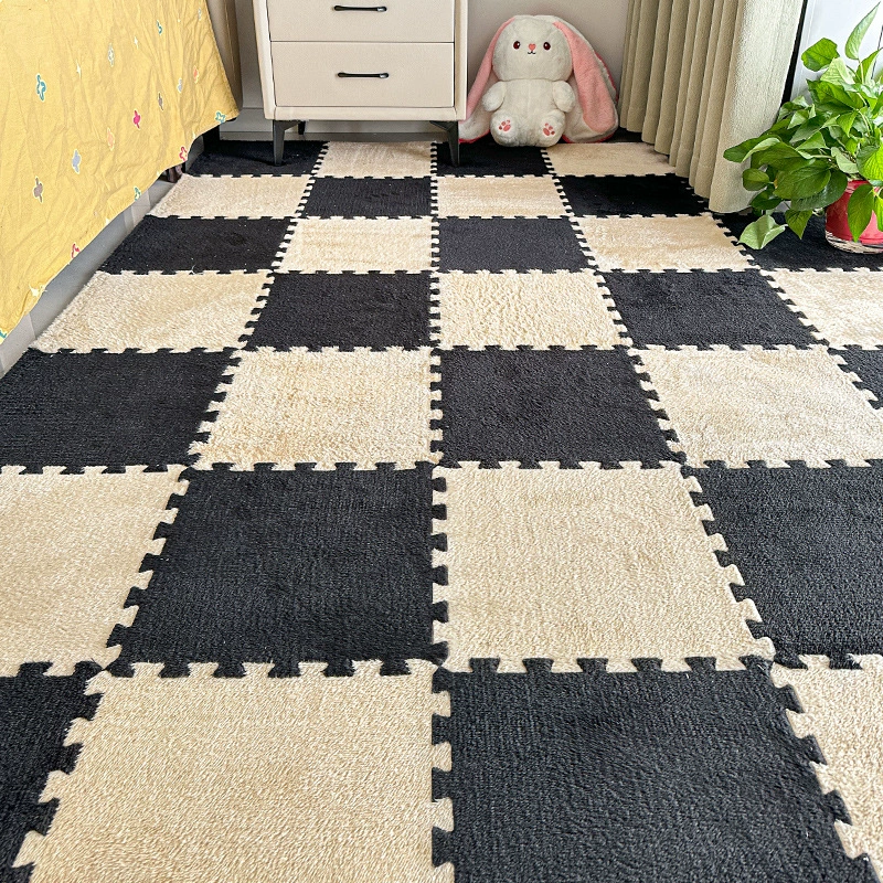 Плюшевый коврик-пазл, 30×30 / 60×60 см, пенополиуретановое основание, противоскользящий, без запаха