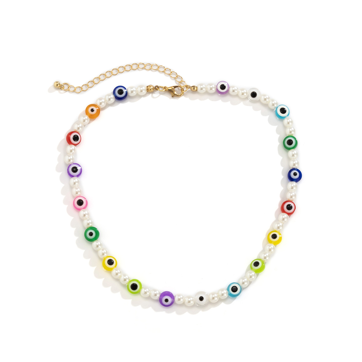 Fashion Mix Beaded Acrylic Pearl Eyes Contrast Color Single Layer Necklace Wholesale Nihaojewelry display picture 2