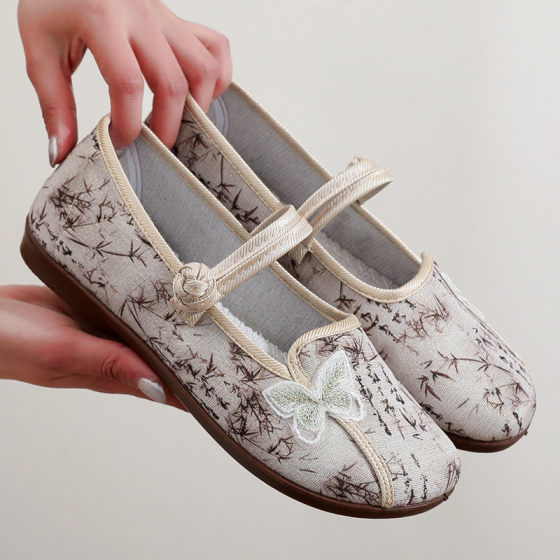 New Chinese Style New Arrival Cloth Shoes Beijing Ethnic Round Head Hanfu Embroidered Shoes Antique Soft Sole Mother Shoes Middle-aged Women's Shoes