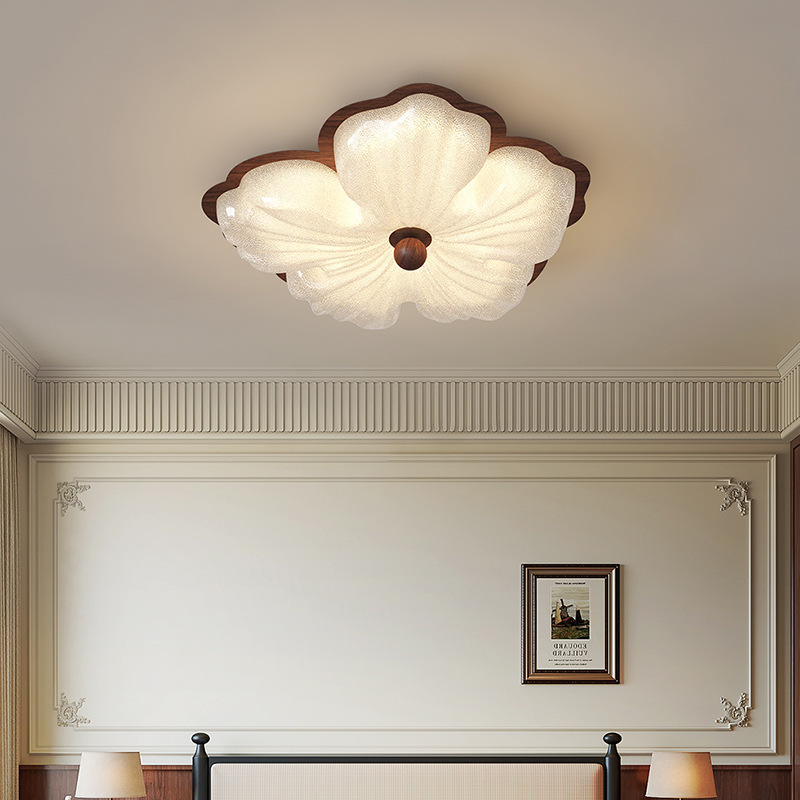 Lámpara de techo de dormitorio, minimalista, ligera, lujosa, de alta gama, estilo antiguo, protección ocular, flores, arena de cristal, dormitorio principal, libro, lámpara de habitación