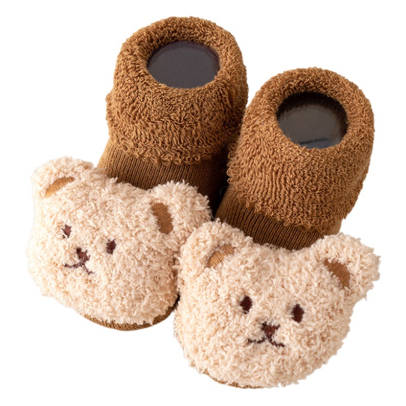 Calcetines de bebé recién nacidos invierno engrosado bebé Terry cálido calcetines de algodón a media pierna dibujos animados antideslizantes calcetines de piso para niños pequeños