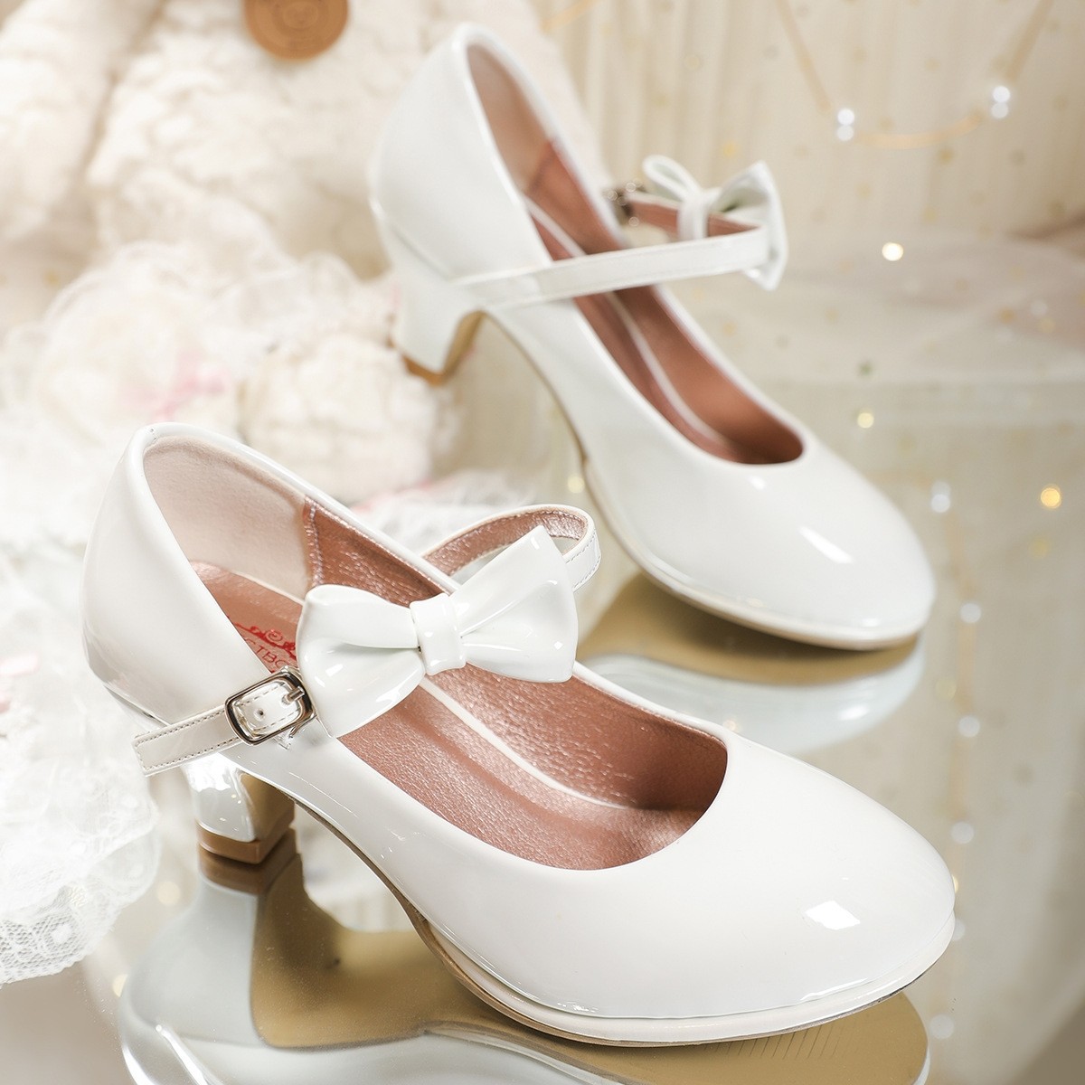 新款女童公主鞋小女孩高跟鞋学校表演小皮鞋软底黑色单鞋一件代发