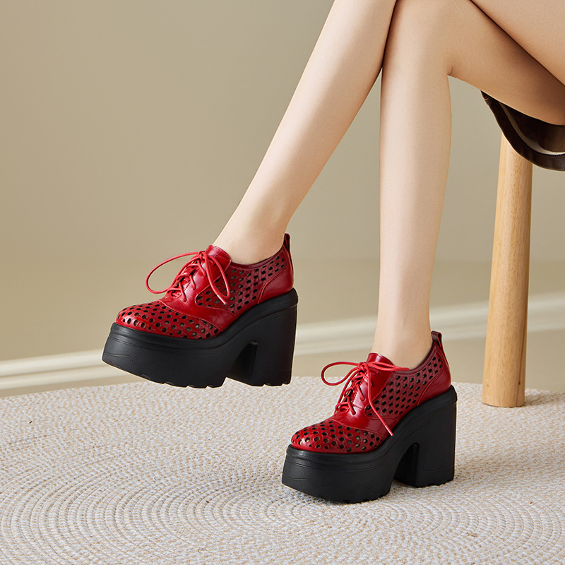 Giày cao gót nữ phong cách Anh quốc, gót vuông 12 cm, mũi hở, thoáng khí — màu đen