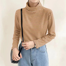 280克德绒条纹打底衫秋冬保暖上衣修身显瘦内搭女士半高领长袖潮