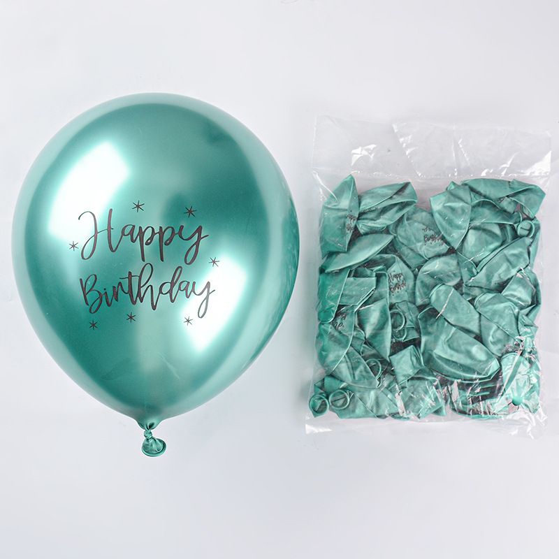 12 pulgadas 2,8G color cromo globo de látex impresión happybirthday globo de metal decoración de la fiesta de cumpleaños