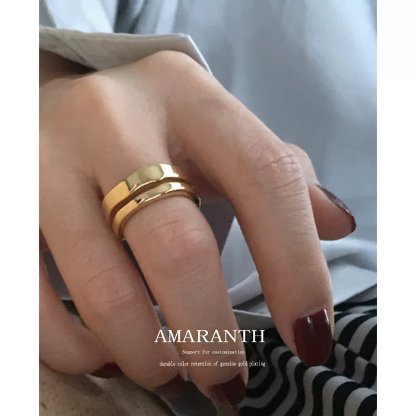 Cross-border European and American ins Niche Design Gold Ring Women's Simple Cold Style Titanium Steel Irregular Double-layer Trendy Ring