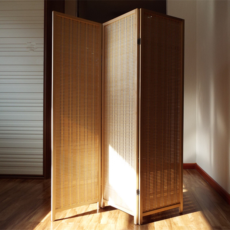 Screen Partition Folding Screen Japanese-Style Entrance Guest Restaurant Partition Folding Screen Balcony Screen Bamboo Woven Wooden Indoor Screen J*