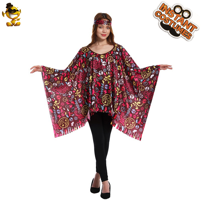 Traje de fiesta hippie de las mujeres adultas retro hippie capa 70 'S' transfronteriza