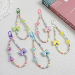 New Colorful Beaded Pouch Pendant Korean Style Polka Dot Bow Colorful Beads Car Keychain Phone Chain