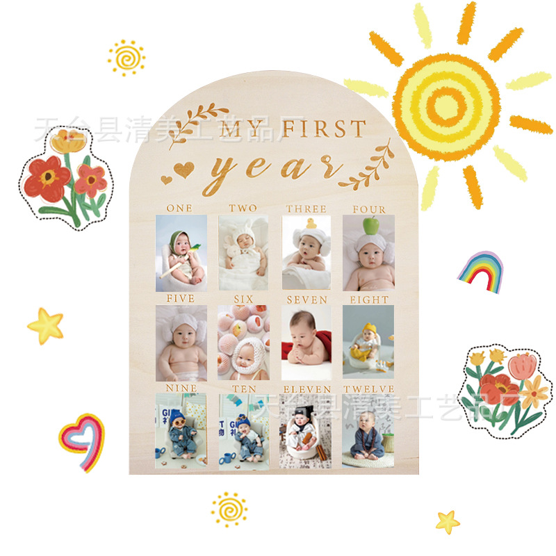 Dos marcos de fotos de hitos para recién nacidos en el primer año, marcos de fotos de bebés de madera creativos, marcos de exhibición conmemorativos