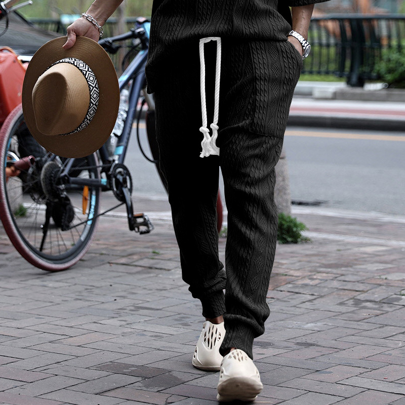 Men's Jacquard Jogger Pants, Casual Trousers With Drawstring_voghion.com