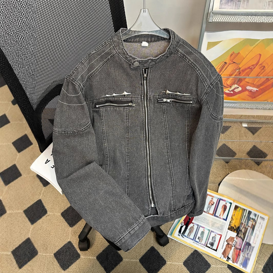 Chaqueta de mezclilla retro americana para hombre, chaqueta suelta de marca de moda de primavera y otoño, diseño de nicho, chaqueta de herramientas con cremallera