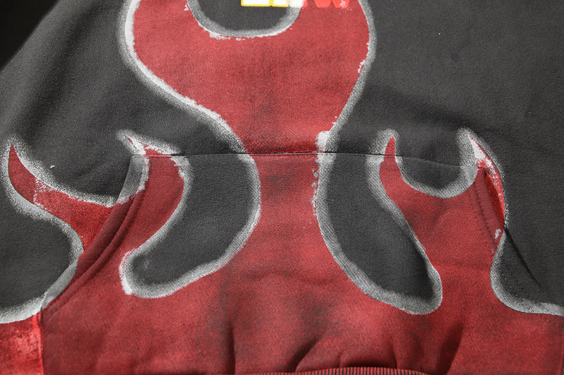 Jaqueta de algodão puro Tott masculina e feminina American High Street Flame Unicorn Arm Printed Hoodie Trend_voghion.com