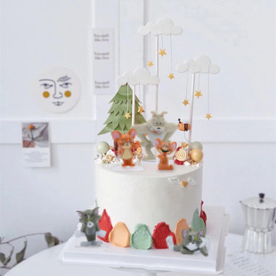 Solid Cat and Mouse Cake Decoration Ornaments Cartoon Doll Birthday Baking Accessories Plug-In Car Ornaments
