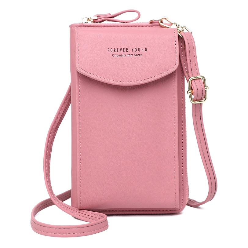 Cross-Border Vertical Mobile Phone Bag Women's Cross-Body Versatile 2025 New Pure Color Women's Zipper Wallet Single Shoulder Crossbody Small Bag