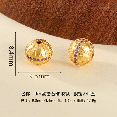 Spacer Beads DIY Handmade Beaded Rope — Zərgərlik ara hissələri - 9mm-purple-zircon-ball