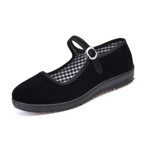 Old Beijing style women's flat-heeled breathable soft-soled work shoes, black hotel shoes with anti-slip, dance mother shoes, soft