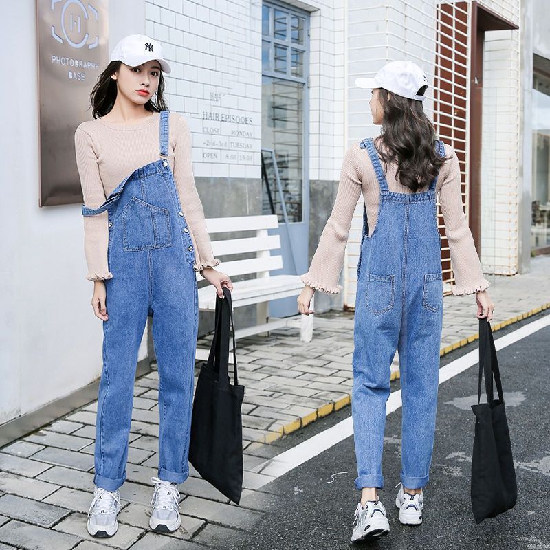宽松牛仔背带裤女新款韩版显瘦2025春春秋减龄高腰阔腿连体裤长裤|undefined