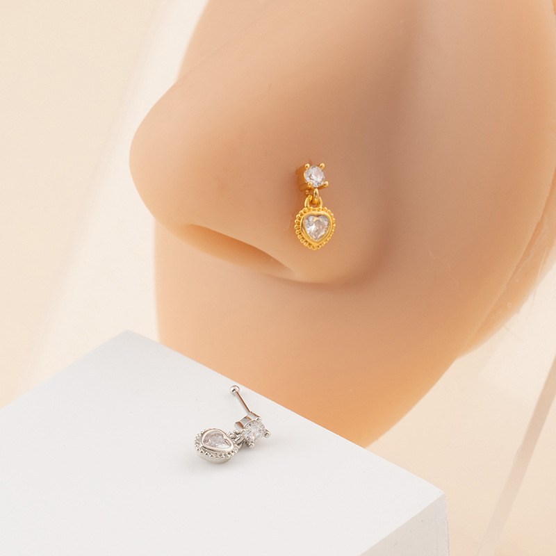Cross-Border Ring Simple Niche Stud Mini Heart Pendant Unisex Y2K Piercing Nose Jewelry_voghion.com