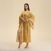 2026睡衣女欧美印花和服罩衫宽松沙滩开衫外套女基尼罩衫长袍