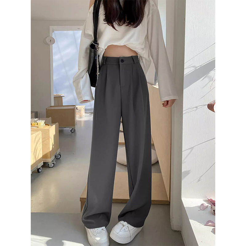 Gray wide-leg pants for women Spring and Autumn New High waist draping loose slimming mopping pants casual straight suit pants