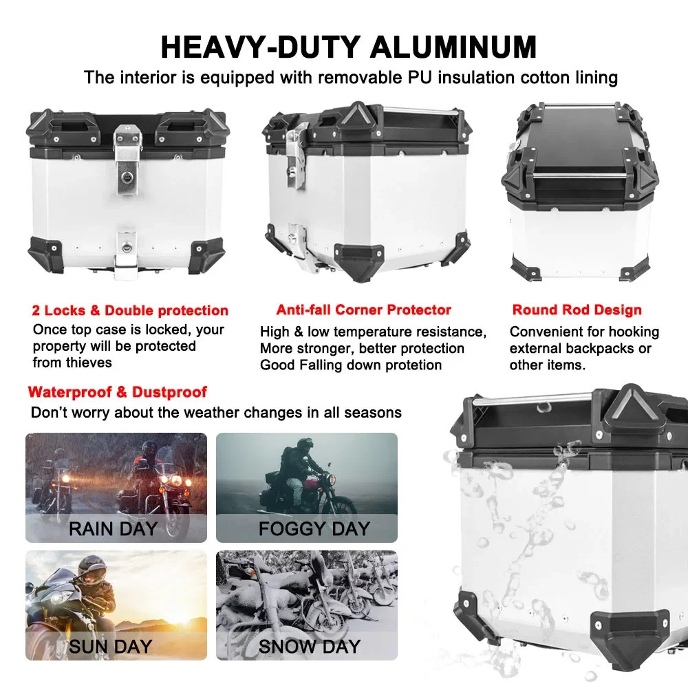 Universal 28L/32L/36L/45L/55L/65L/80L/85L/100L Motorcycle Universal Aluminum Alloy Tail Box