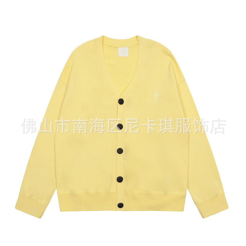 ami ニットカーディガン ビッグラブ 25SS 新作 ハイウェイト シングルブレスト トップ Vネック クロスボーダー ウール セーター ジャケット|undefined