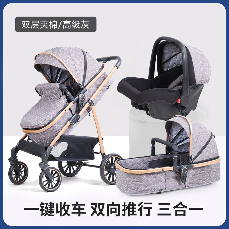 Yinglaier cochecito de bebé ligero plegable reclinable alto paisaje dormir azul revertir cochecito de bebé recién nacido