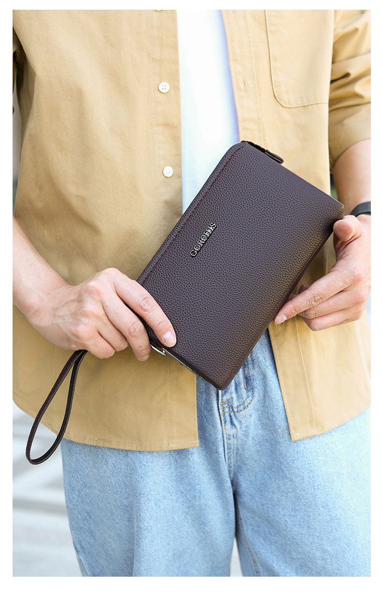 Men's Large Capacity Leather Clutch Bag For Men Soft Cowhide Handbag_voghion.com