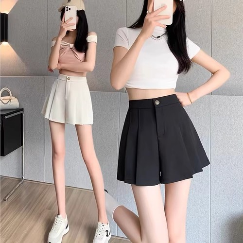 Summer Large Size Fat MM Pleated Suit Shorts High-Waisted Outer Wear Slimming A-Line Wide Leg Pants Petite Women Casual Hot Pants