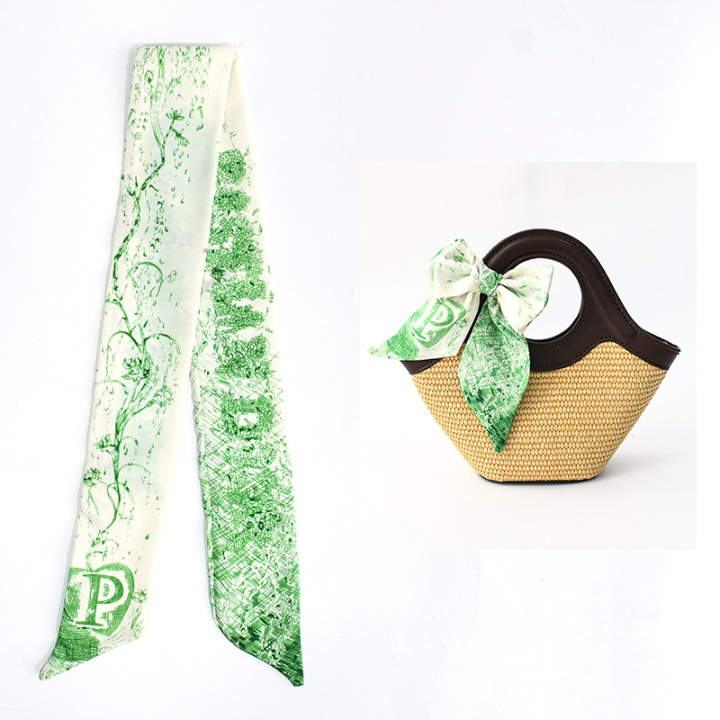 Primavera y verano de moda casual bolsa de decoración bufandas flores de seda de alta calidad 24 letras largas tiras multipropósito
