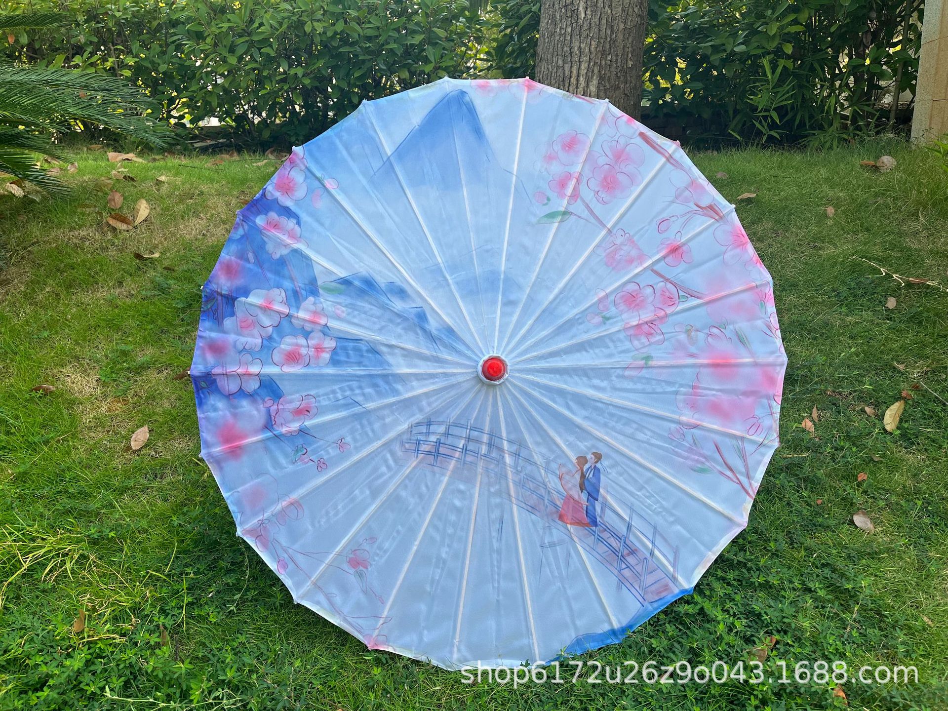 Artesanía paraguas de madera maciza Polo danza paraguas cheongsam paraguas de seda rendimiento paraguas decorativo techo flor paño paraguas aceite papel hanfu paraguas