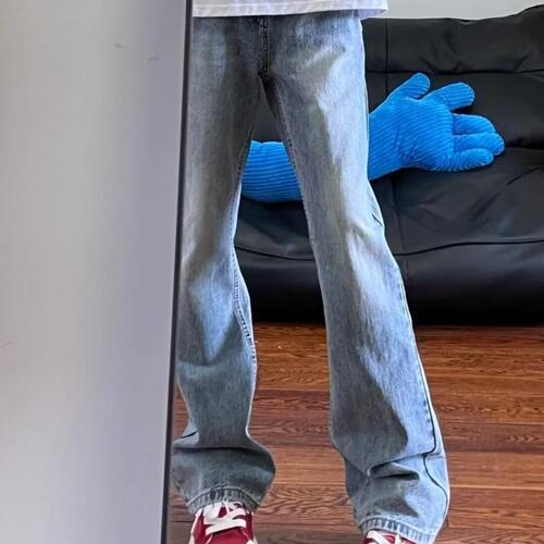 Exclusive Light Blue Vibe Bending Knife Jeans for Men - Summer 2025, Street Style Gangster-Chic, Slimming and Straight Leg