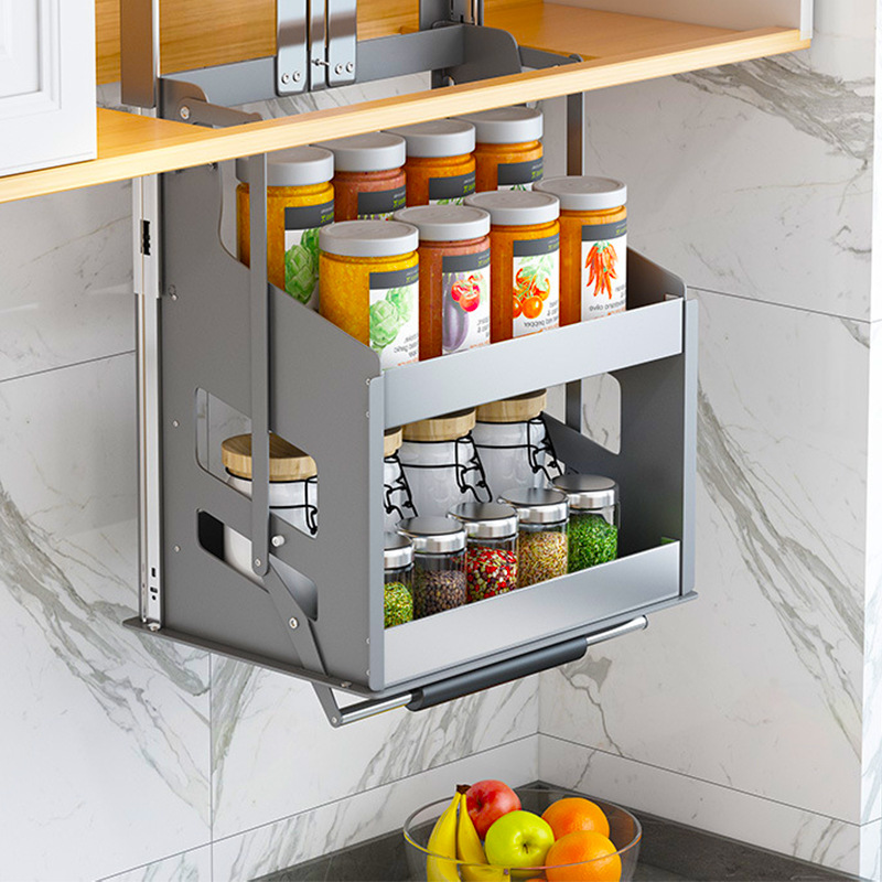 Gabinete de cocina que cuelga la cesta de elevación del Gabinete gabinete de pared superior vertical desplegable condimento cesta elevador buffer rack de almacenamiento