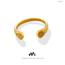 欧美新款独特设计感开口光面戒指 个性百搭钛钢镀18K真金指戒首饰