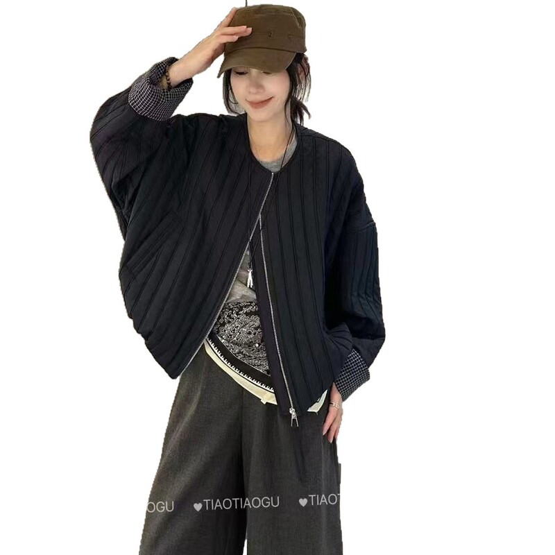 欧洲站2025年秋冬小个子宽松休闲长袖圆领轻薄棉衣外套女短款上衣|undefined