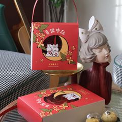 新款4/6粒月餅蛋黃酥禮盒包裝盒創意手提開窗紅色糕點兔耳朵盒子