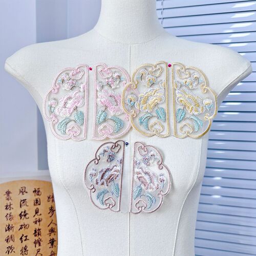 Ethnic style embroidery patch, Chinese style Hanfu horse skirt applique accessories, hand-sewn cloth patch, organza patch patch