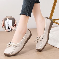 2023 Spring and Autumn New Genuine Leather Beanpod Shoes for Women, Calf Leather Sole, Slip-on Shoes, Mother Shoes, Casual Flat Shoes