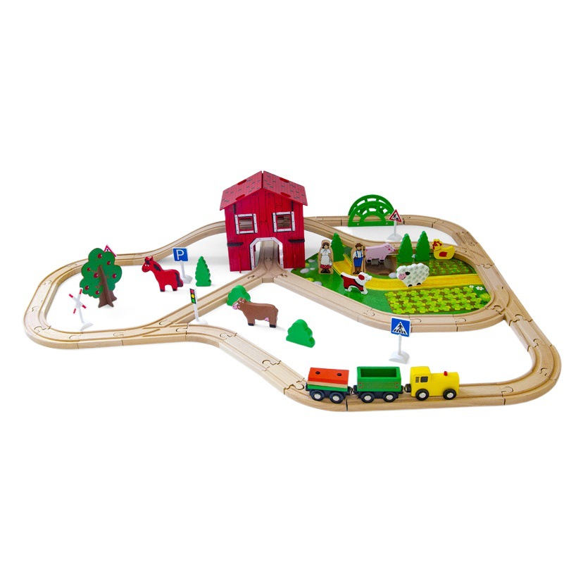 Tren de costura de madera para niños, granja de lujo, rompecabezas de haya, ensamblaje, tren eléctrico Xinyun Thomas