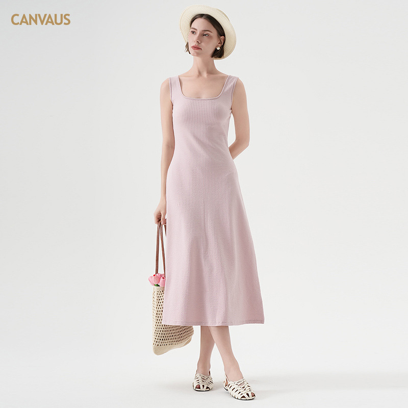 Canvaus Square Neck Cotton Vest Dress Women's Elegant French Mid-Length Black Slim Fit Skirt Canvaus Square Neck Cotton Vest Dress Women's Elegant French Mid-Length Black Slim Fit Skirt