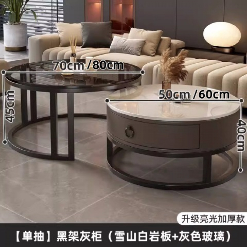 Mesa de centro redonda de pizarra de roca, sala de estar, hogar 2024, nuevo apartamento pequeño, minimalista, ligero, lujo, sensación de alta gama