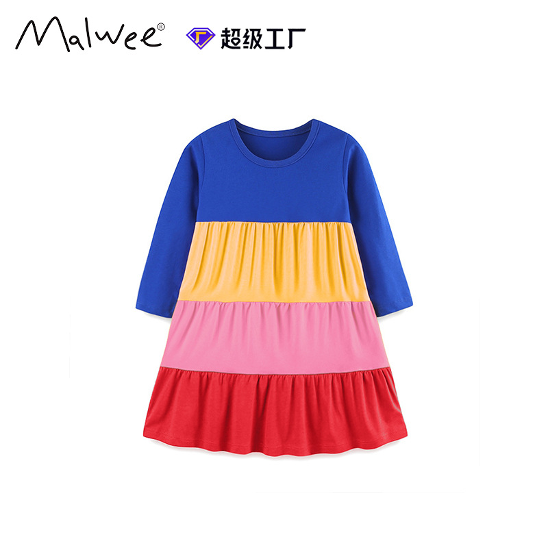 Vestido de niña otoño y invierno nuevo estilo europeo y americano rayas de manga larga vestido de princesa de cuello redondo casual ropa infantil