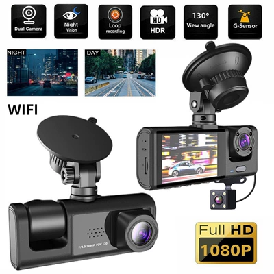 New model dashcam with high-definition reversing image, 3-lens recorder, mobile phone connectivity, and car-mounted recorder (Driving recorder) - 111-c309-wifi-three-channel-recording