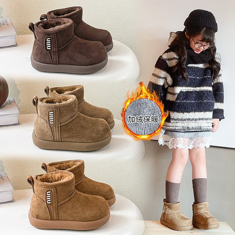 Children's Snow Cotton 2025 Winter Popular Velvet Thickeneded Baby Girl's Short Boots Fashionable Pure Color Boys' Cotton Shoes
