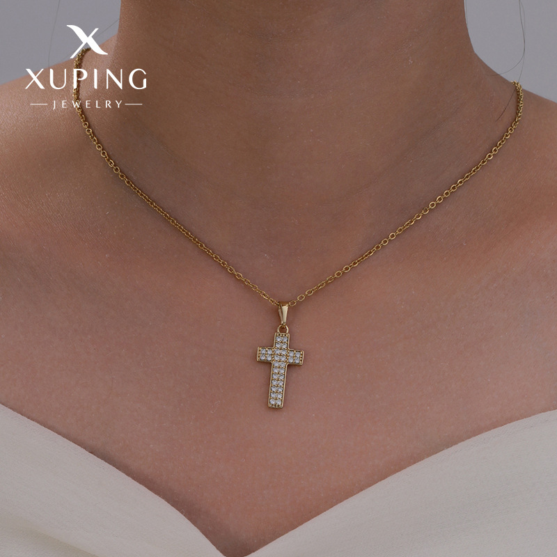 Xuping Europa y América suministro de comercio exterior personalidad de aleación de hip-hop chapado en oro colgante de diamante completo personalidad collar de hombre y mujer