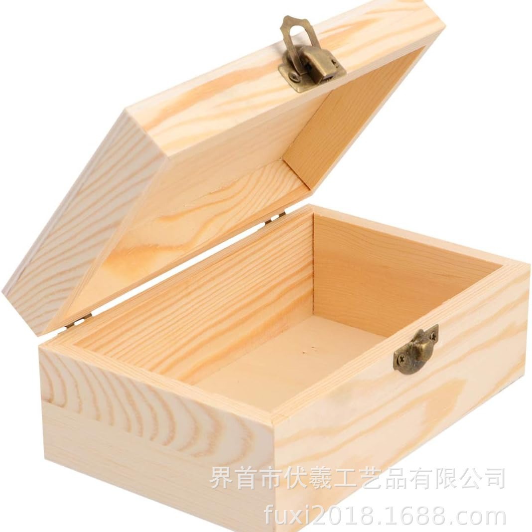 Caja de madera pequeña varios, caja de almacenamiento rectangular de madera maciza, joyero a prueba de polvo, caja de regalo cuadrada de pino para el hogar