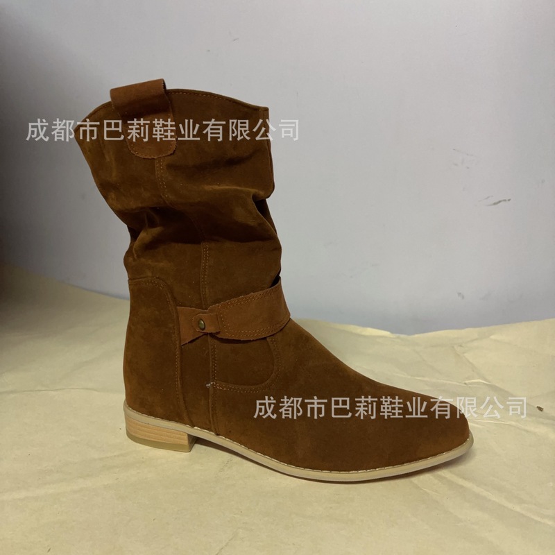 2025秋冬季新品wish外贸款低跟超大码44 45低跟绒面低筒女靴boots|undefined